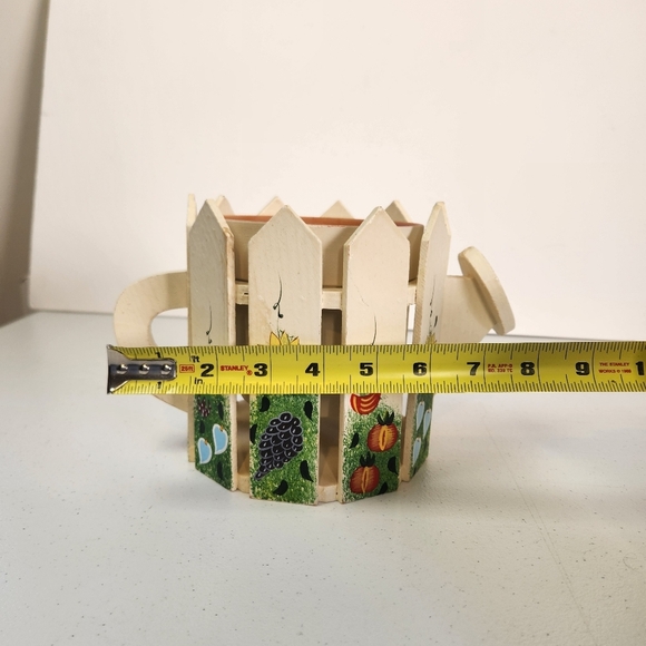 Vintage Handpainted Watering Can Plant Planter Wood Cottagecore Farmhouse Cute - Picture 13 of 13